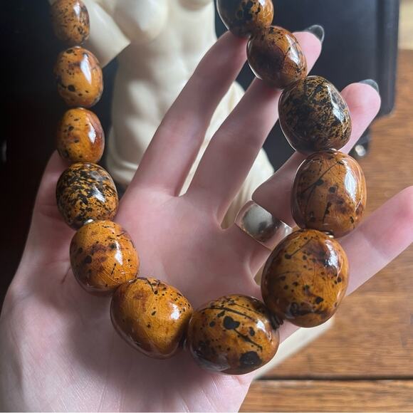 Vintage 70s CHUNKY Hand Crafted and Painted Kiln Fired Ceramic Necklace B1 - Picture 5 of 10